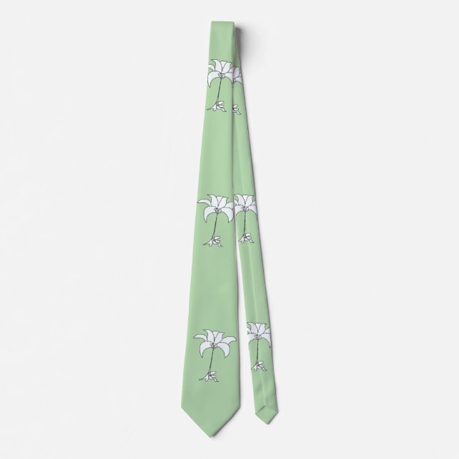 Blanc floral Tropical Pale Vert Cravate (Devant)