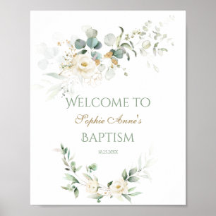 Blanc Floral verdure Affiche de bienvenue Baptême