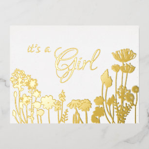Blanc Gold Floral c'est une fille Faire-part de