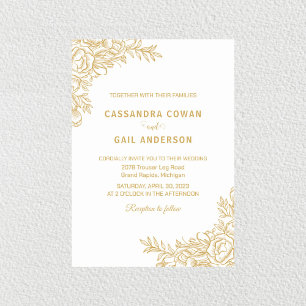 Blanc Golden Floral Faire-part de mariage