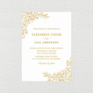 Blanc Golden Floral Faire-part de mariage