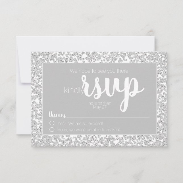 Blanc gris informal diamant pailleté mariage RSVP (Devant)