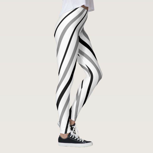Blanc Gris noir Chevron Grille Motif Leggings (Droite)