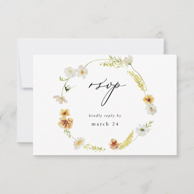 Blanc & Jaune Floral avec RSVP de repas (Devant)