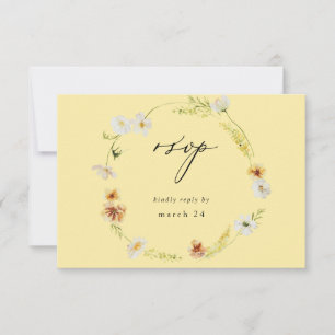 Blanc & Jaune Floral avec RSVP de repas - Jaune