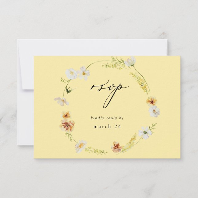 Blanc & Jaune Floral avec RSVP de repas - Jaune (Devant)
