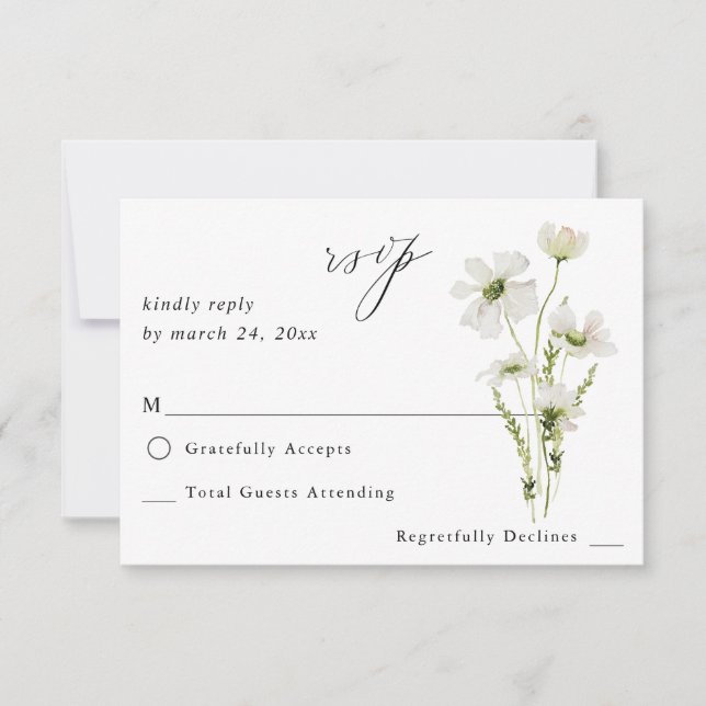 Blanc & Jaune Floral sans RSVP de repas 3 (Devant)