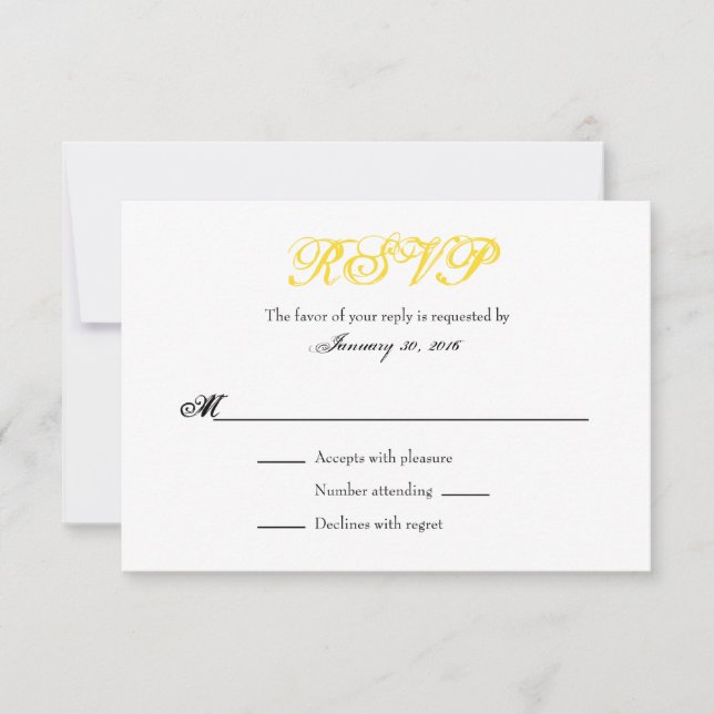 Blanc Jaune Plaine Simple Mariage Cartes RSVP (Devant)