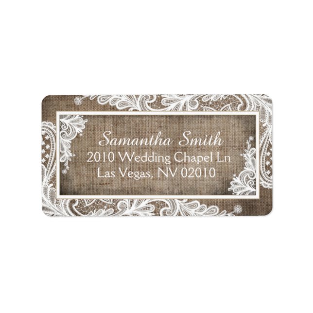 Blanc Lace Burlap Moderne Goth Mariage Étiquettes (Devant)