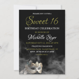 Blanc Masquerade Sweet 16 Invitation