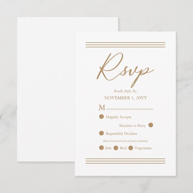 Blanc minimaliste moderne | Antique Gold RSVP (Devant / Derrière)