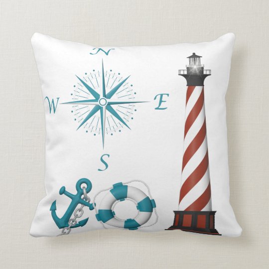 Blanc nautique de rouge bleu d'ancre de boussole coussin