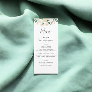 Blanc Neutre Aquarelle Floral Menu Mariage