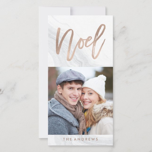 Blanc Noel en marbre | Carte de photo de vacances  (Devant)