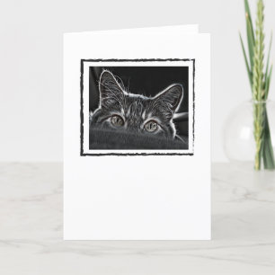 Blanc noir et blanc de carte de voeux de chat à