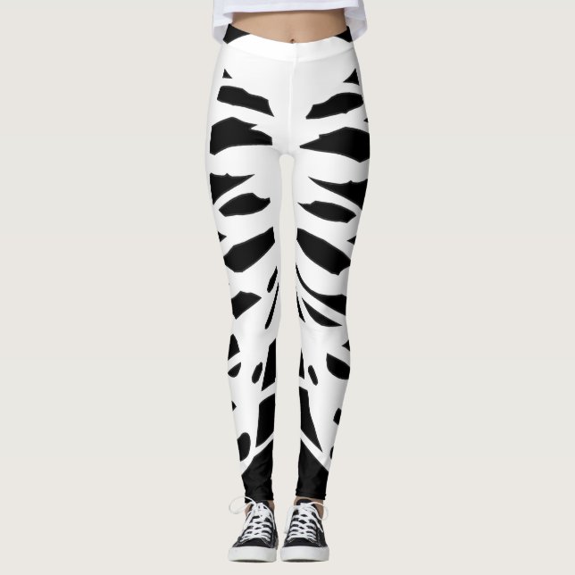 BLANC NOIR halloween côtes squelette leggings (Devant)