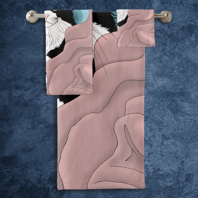 Blanc Noir Tuxedo Couverture chat Cute Bleu Rose (Créateur téléchargé)