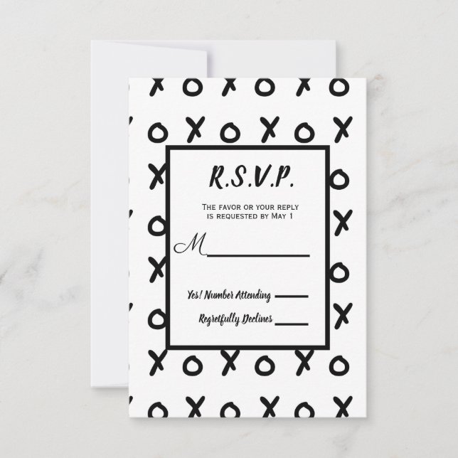 Blanc & Noir X O XO X&O's Tendance Réponse RSVP (Devant)