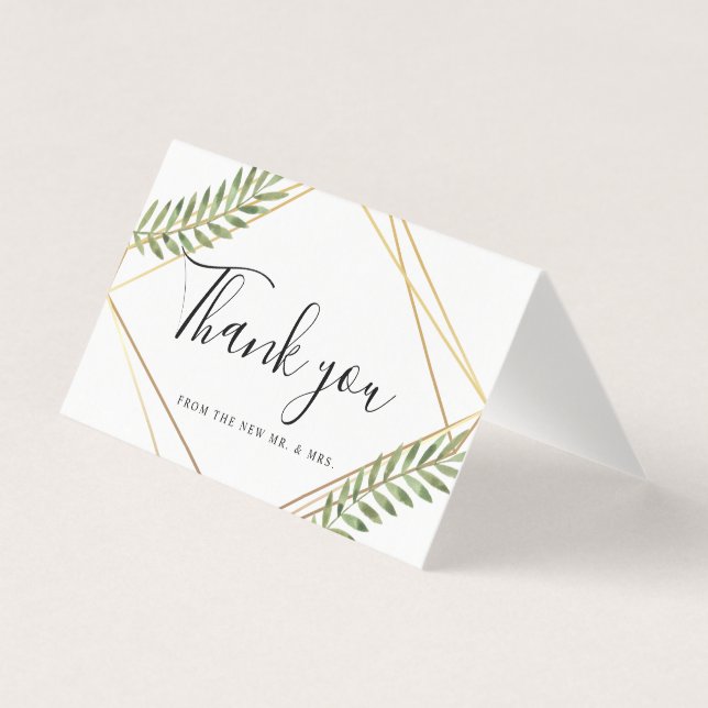 BLANC or cadre aquarelle feuille Merci mariage (Front)