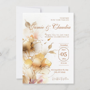 blanc or élégant fleurs automnales Invitation