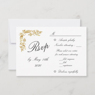 Blanc Or Elégant Mariage Glamour RSVP