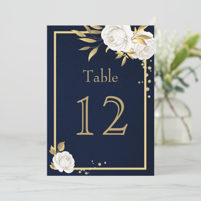 blanc or fleurs géométrique marine numéro de table (Debout devant)