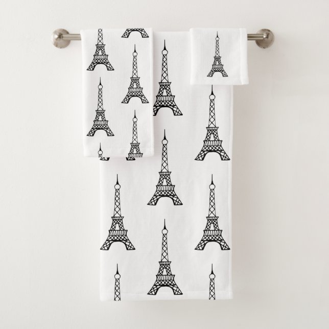 Blanc Paris Tour Eiffel Serviettes de bain Set Cad (En situation)