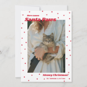 Blanc Père Noël Paws Meowy Carte photo de chat de