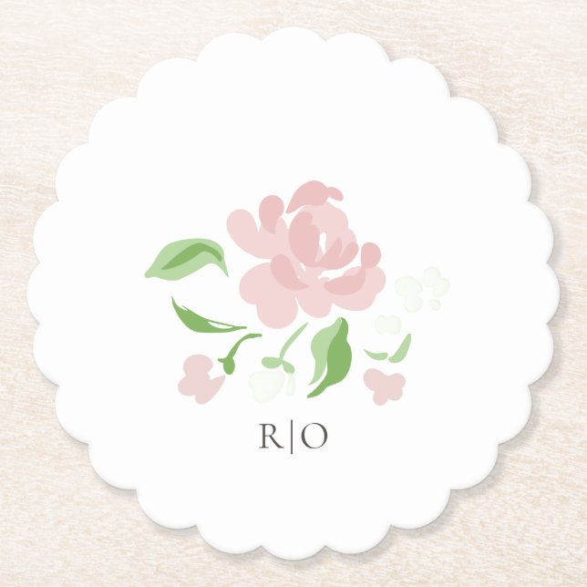 Blanc | Petit Blush Floral Papier Sous-Verre (Devant)