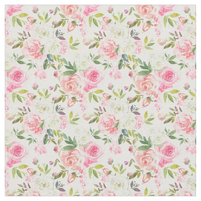 Blanc rose Pêche Floral Roses Élégant tissu (Fermer)