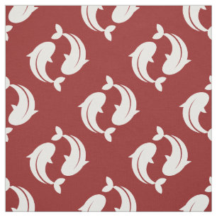 Blanc rouge Koi Poisson tissu oriental motif