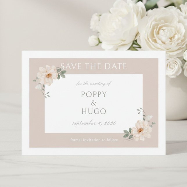 Blanc & Sable | Chic Fleurs Mariage Enregistrez la (Créateur téléchargé)