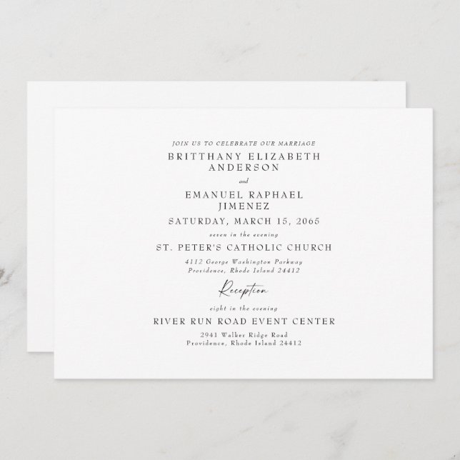 Blanc simple Aucun parent Faire-part de mariage li (Devant / Derrière)