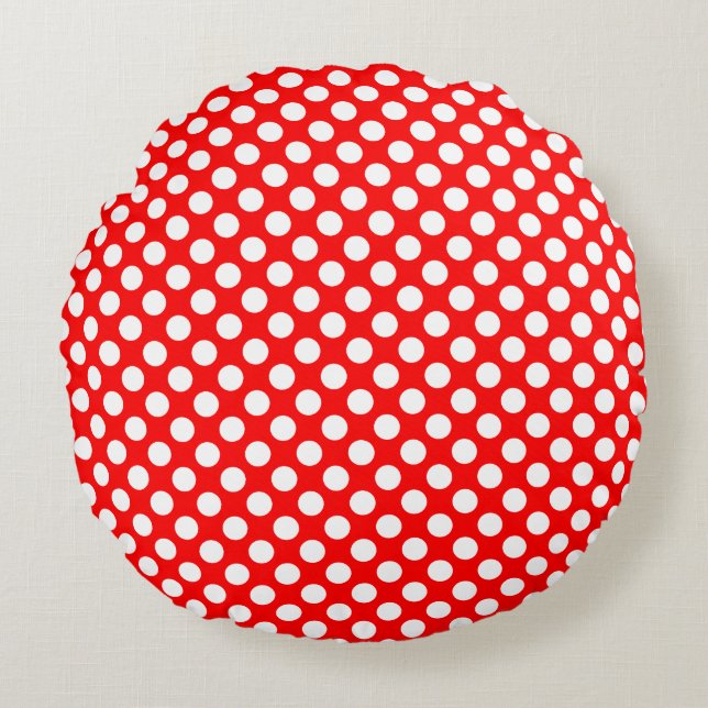 Blanc sur rouge Pois de taille moyenne Coussin ron (Devant)