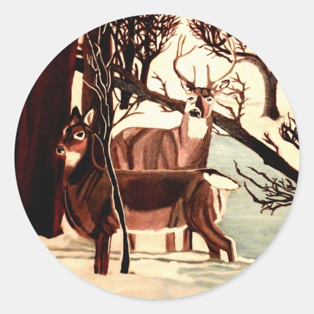 BLANC TAIL DEER DANS LES autocollants HIVER (Devant)