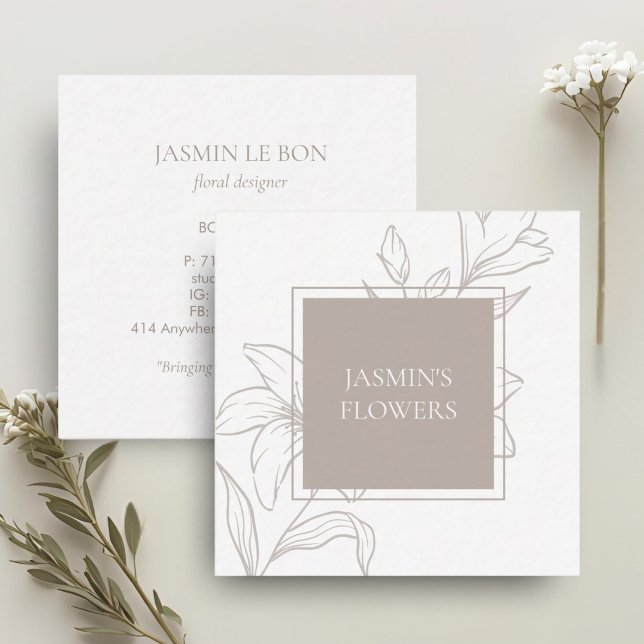 Blanc & Taupe | Étiquette floral chic (Créateur téléchargé)