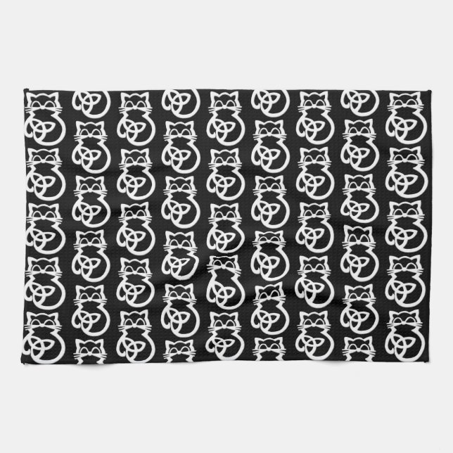 Blanc Trinity Knot Celtic Chat Serviette de cuisin (Horizontal)