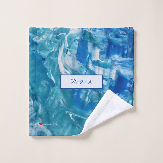 Blanc Turquoise bleu Abstrait  (Gant de toilette)