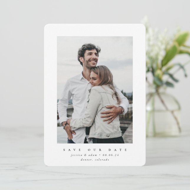 Blanc Ultra Minimal Enregistrer Le Carte photo Dat (Debout devant)