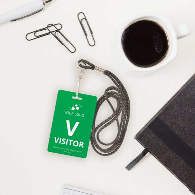 Blanc Vert Ajouter Votre Logo Badge Visiteur (Créateur téléchargé)