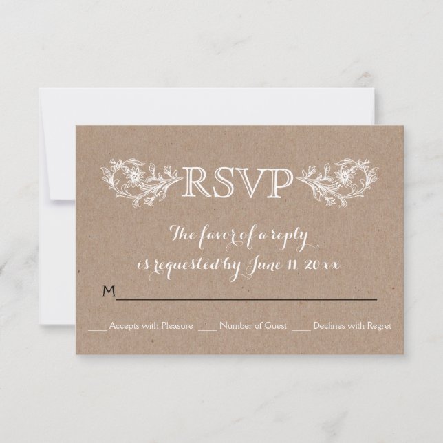 Blanc vintage papier kraft mariage mariage RSVP ca (Devant)