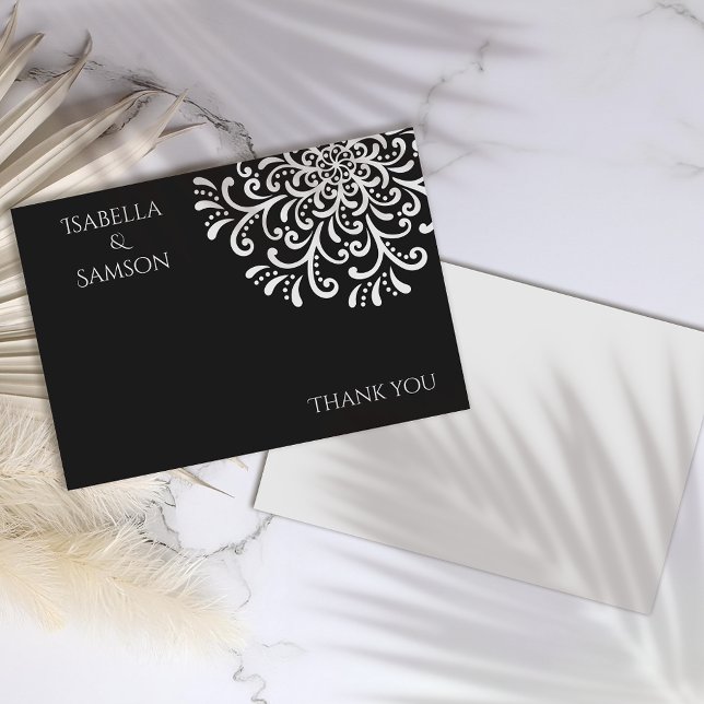 Blanc Whimsical sur Carte de remerciements Black F (Créateur téléchargé)