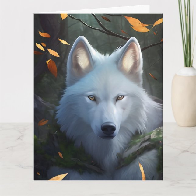 BLANC WOLF ART CARTE DE SALUT D'ANNIVERSAIRE (Devant)