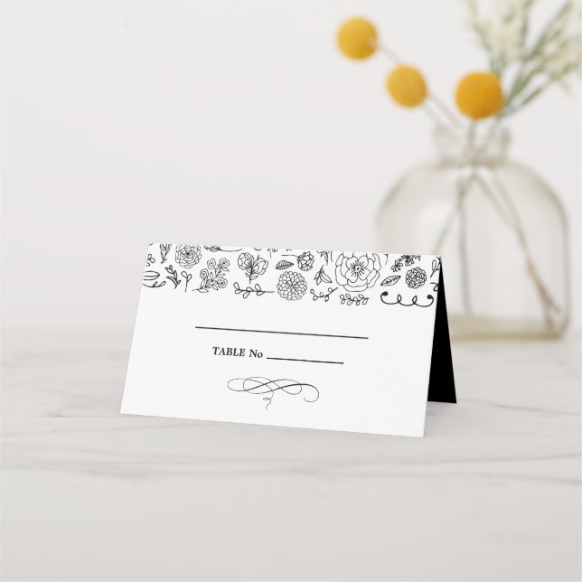 BLANCHE | Black Floral Mariage Table Cartes de Pla (Devant)