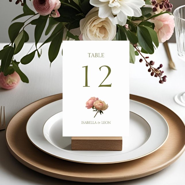 BLANCHE | Carte de numéro de table du Mariage rose (Créateur téléchargé)