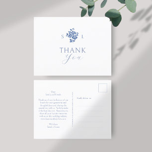BLANCHE Carte postale Merci Floral Bleu