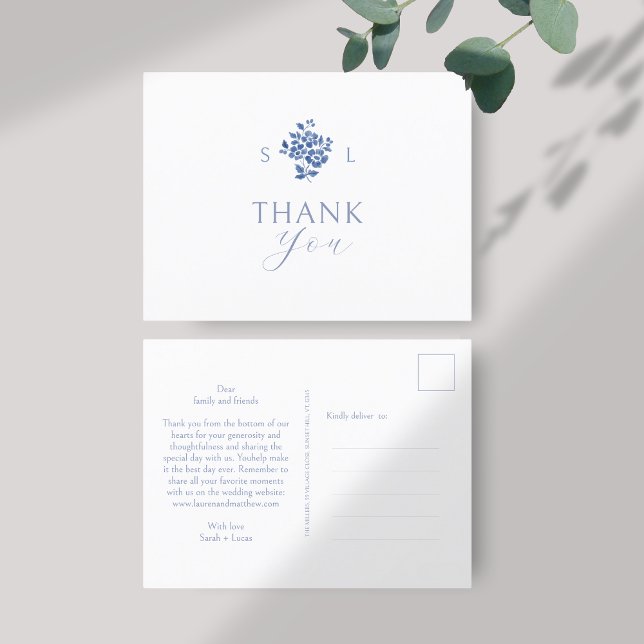 BLANCHE | Carte postale Merci Floral Bleu (Créateur téléchargé)