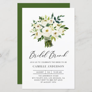 Blancs Bouquet de fleurs Bridal Brunch Invitation