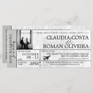Blancs Brésil Mariage Boarding Pass Invitation