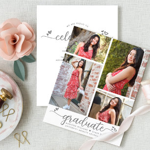 Blancs Budget Graduation 4 Photo Gris Script Invit